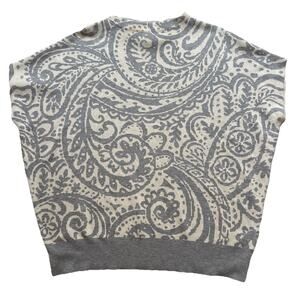 Cynthia Rowley Sweater Ivory Blue Paisley Short Dolman Sleeve Mock Neck XLarge